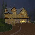 3 Storey Log home-at night