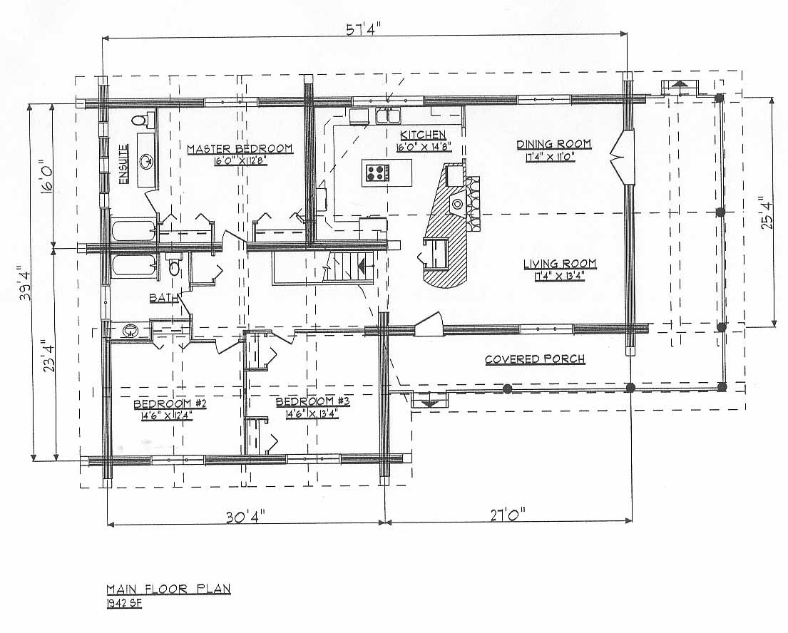 Log Home Plans Ranchers Dds1942w